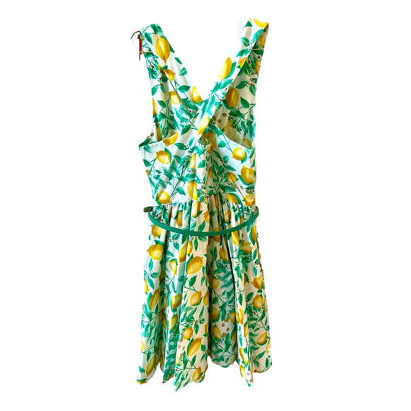 Elle Yellow Green Lemon Print Size 6 Dress Fit Flare Retro Sundress NEW - Picture 5 of 10